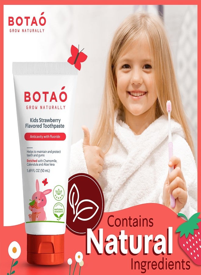 BOTAO Kids Toothpaste | Natural Strawberry Flavored Anticavity Fluoride Toothpaste Maximum Cavity Protection| EWG Verified, Vegan, SLS Free, Safe to Swallow, Aloe Vera (3Pack) - Image 3